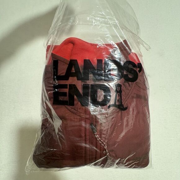 Lands End Men Full Zip Fleece Jacket M Rich Red T200 Outdoor Midweight Hiking - Picture 12 of 15